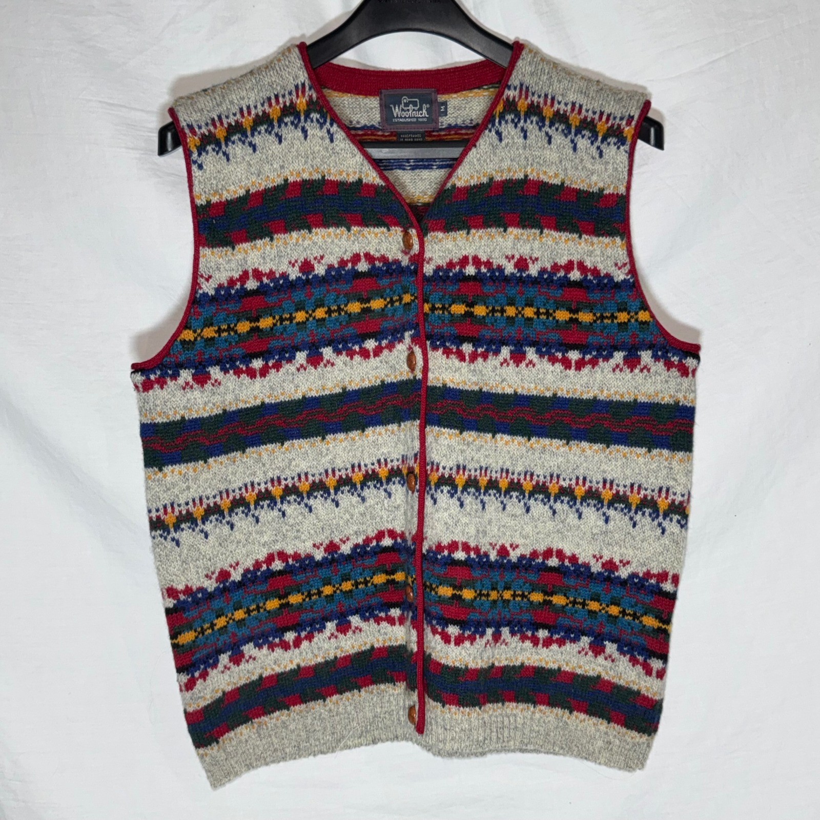 Woolrich Vintage Fair Isle Wool Sweater Vest Steel Grey Multi Womens Medium