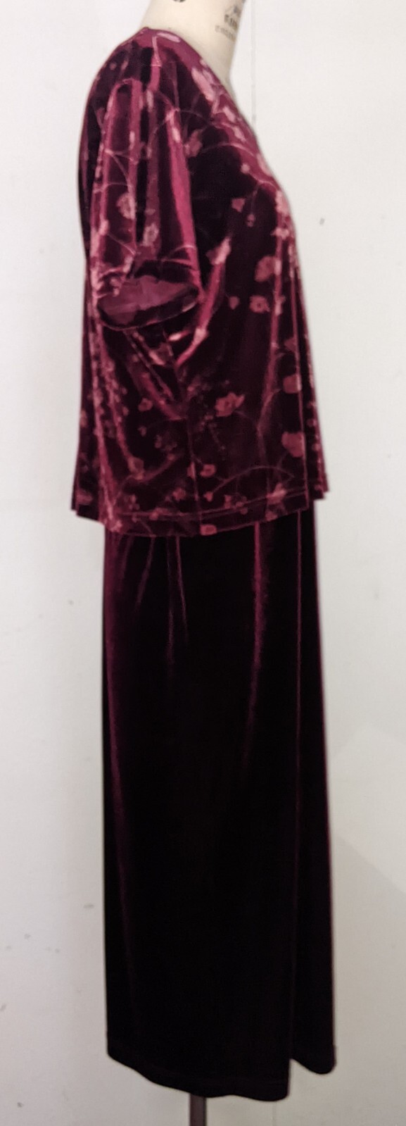 vintage TR BENTLEY red crushed velvet MAXI DRESS floral ATTACHED BLOUSE size 16