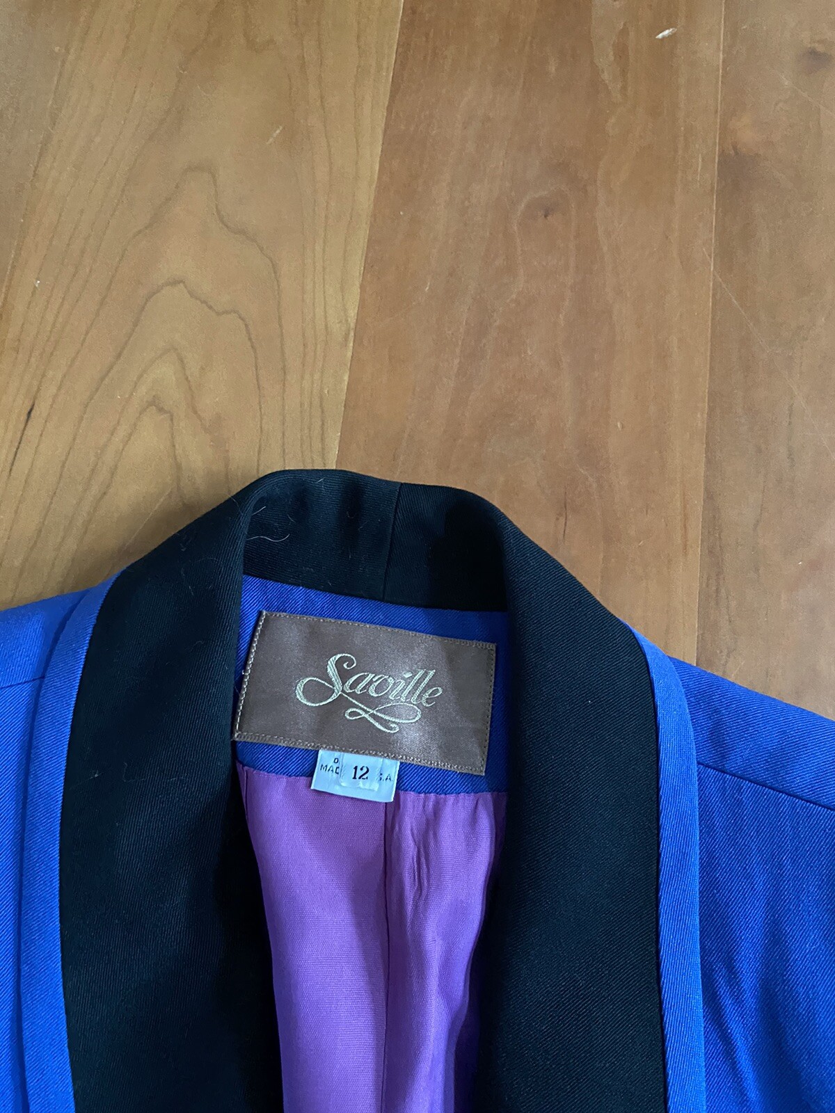 Vintage Saville Suit Womens Skirt Set Blue Wool Blend 12 Double Breasted