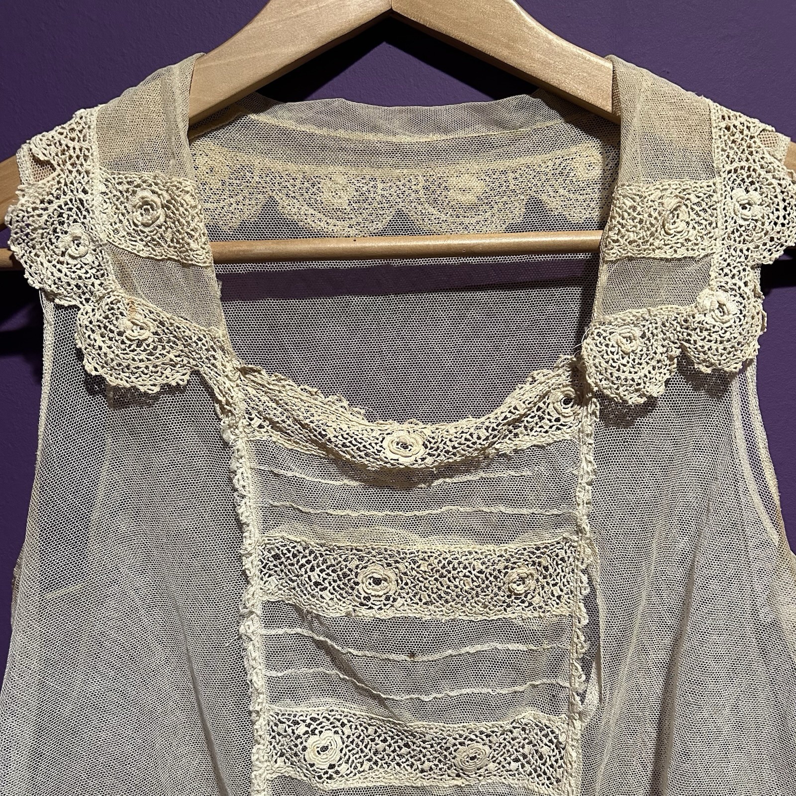 Antique Edwardian 1910 Cotton Net Lace Corset Cover Camisole Lingerie Size S/M