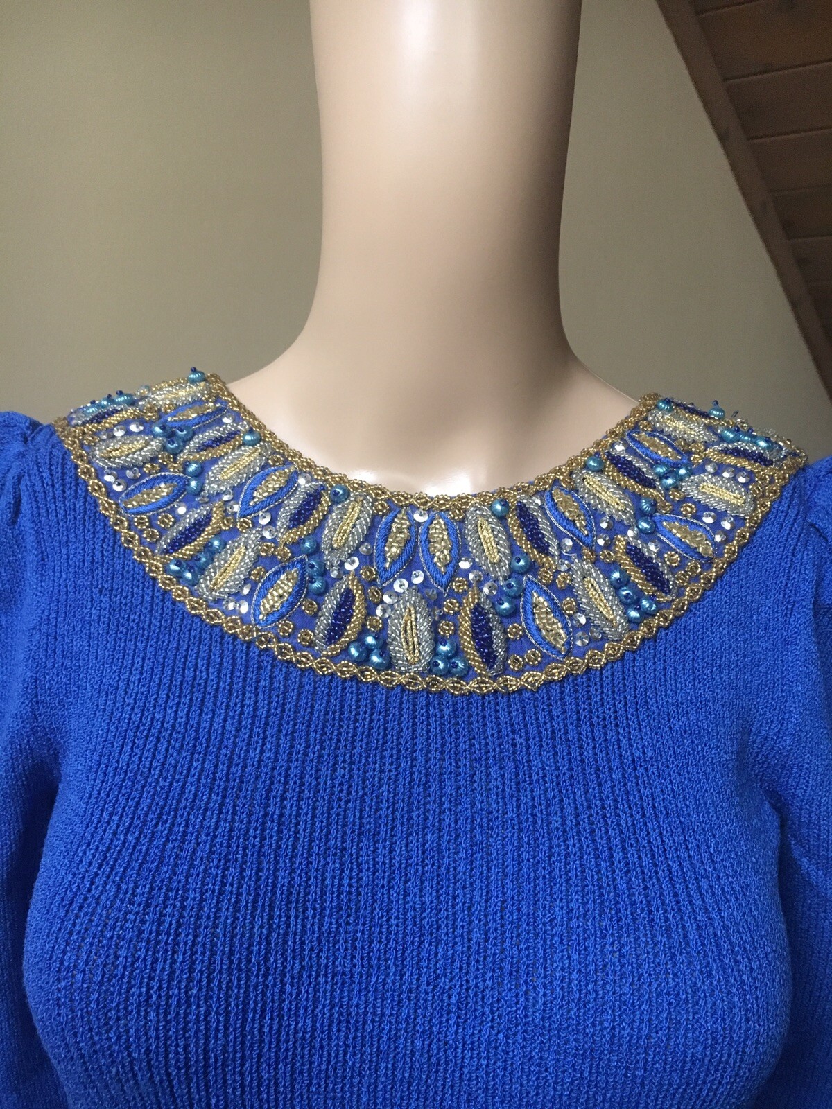 Women’s Vintage Pat Sandler for Wellmore Dress Royal Blue Knit Beaded Size 4