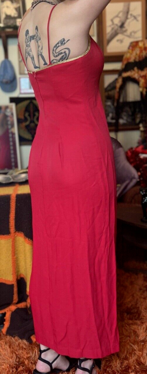 Vintage 90s Red Maxi Dress Circus Burlesque Old Hollywood Prom Moulin Rouge SZ10