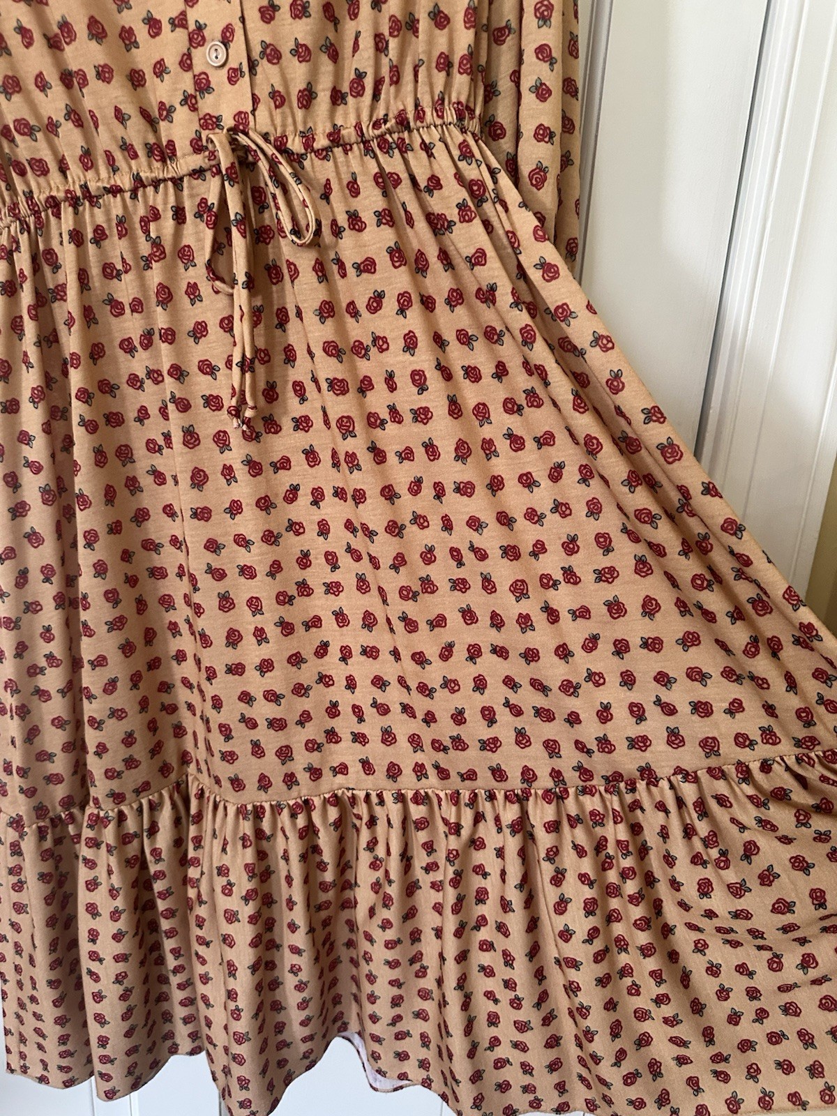 Vtg 70s 80s Tabby Of California Rose Floral Knit Midi Dress 3/4 Sleeve 12 M