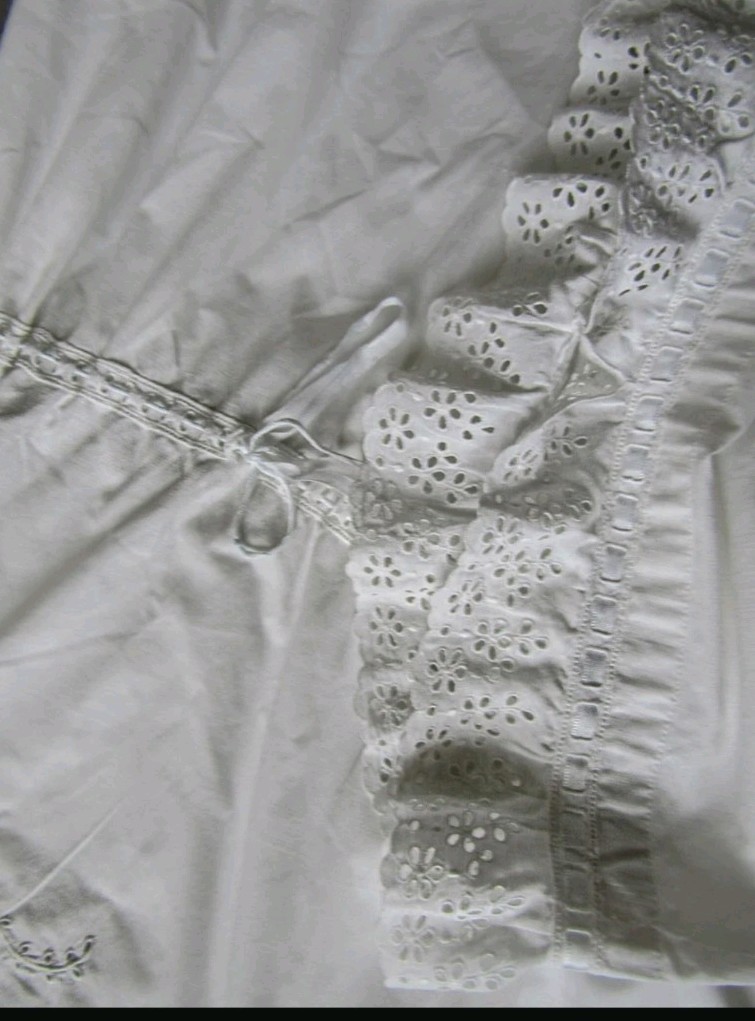 VTG Antique Handmade 1900s French Broderie Anglaise White Cotton Nightgown