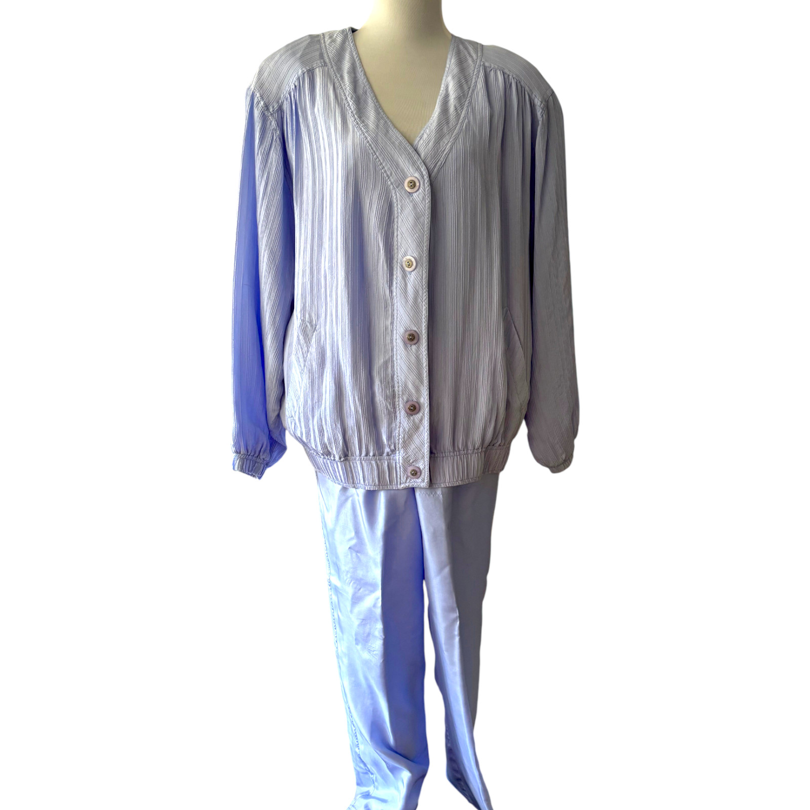 Mureli Vintage blue 100% Silk Jacket and Pants set track suit sz M