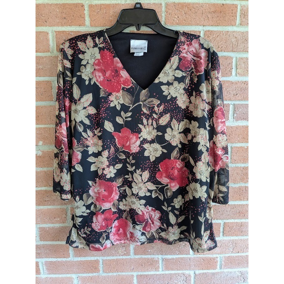 Vintage Y2k Women Top 22/24W Sheer Mesh Overlay Glitter Dark Fairy Whimsigoth US