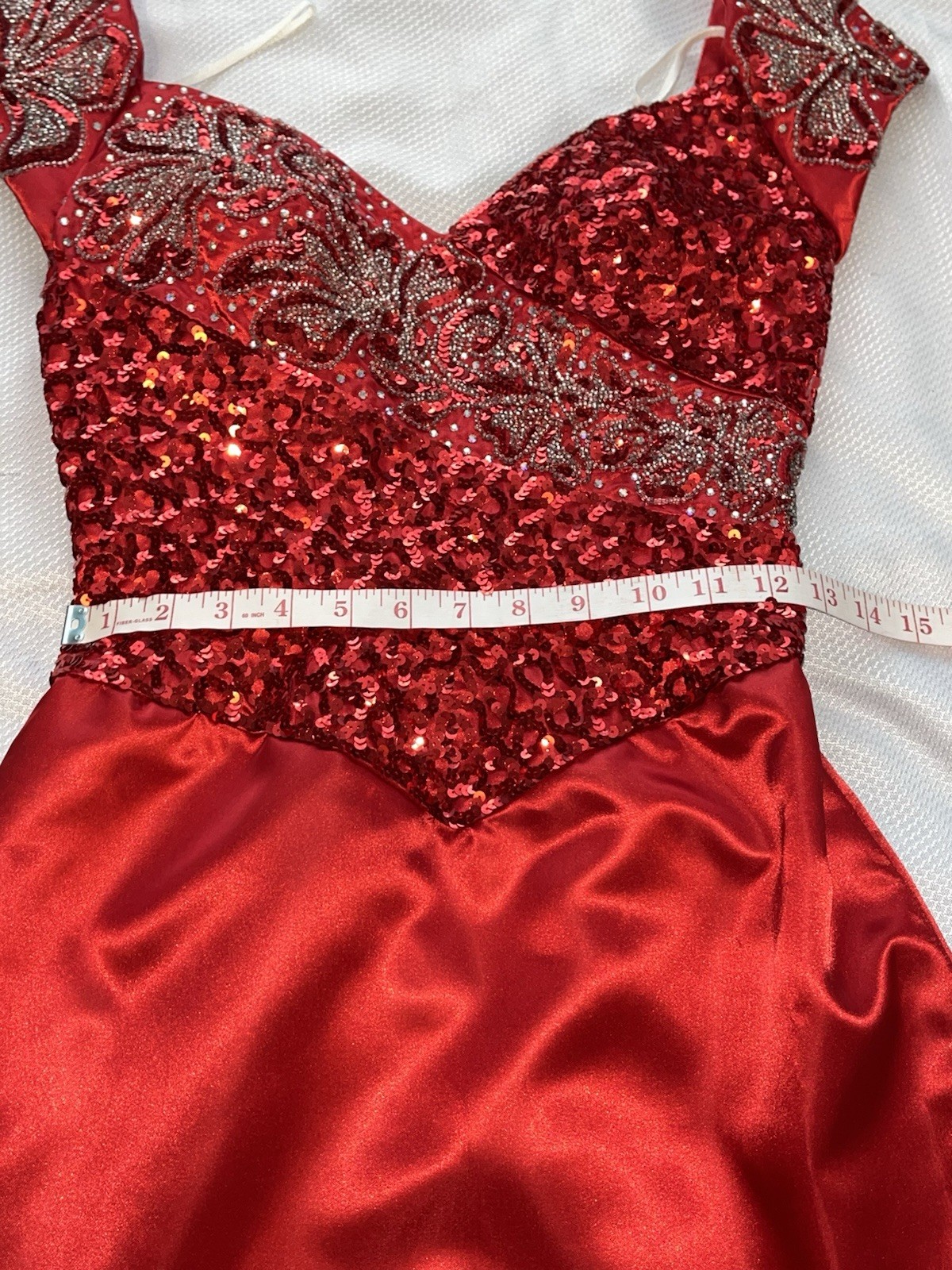Vintage 80s Mike Benet Red Beaded Sequined Satin Formal Holiday Party Dress Sz 8