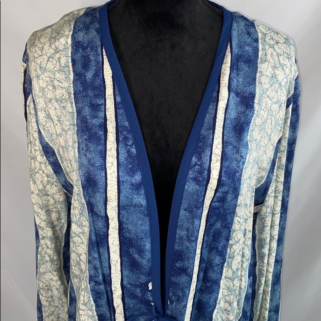 Jo Hardin Vintage Blue Floral Tie Front Thin Cardigan Sweater Sz 14