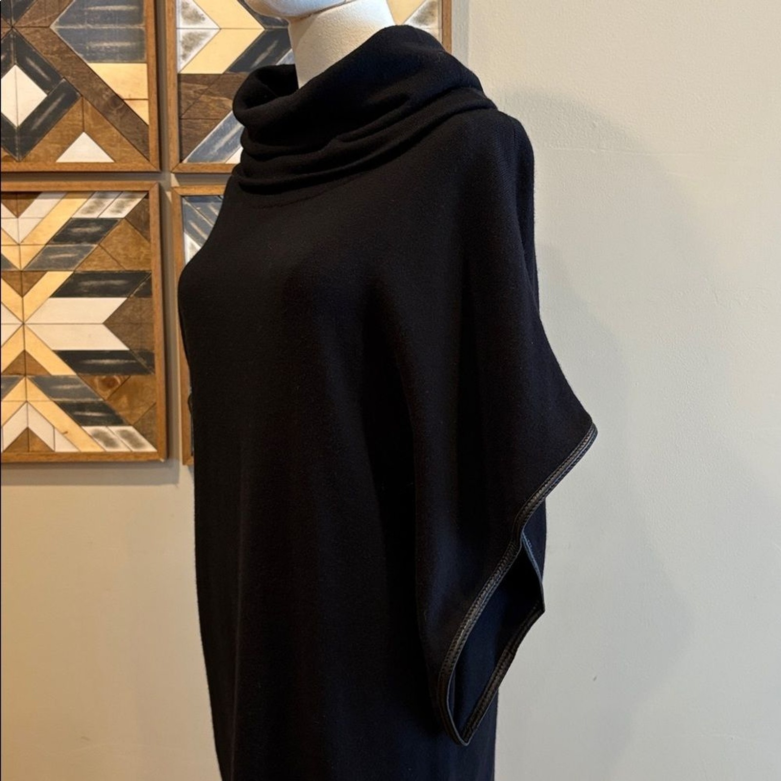 Vintage Ralph Lauren Black Cape Sleeve Cowl Neck Slouchy Sweater Dress sz Small
