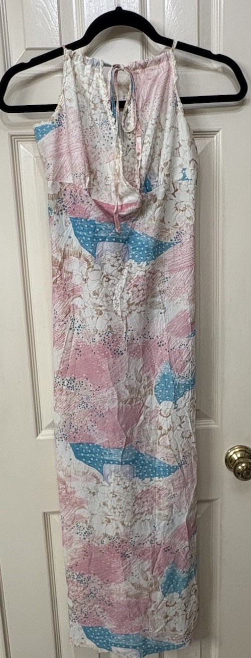 Syl’s Lasy Creation Hawaii Vintage Dress Sz 13 Pastel Tie Small Hole See Pic 70s