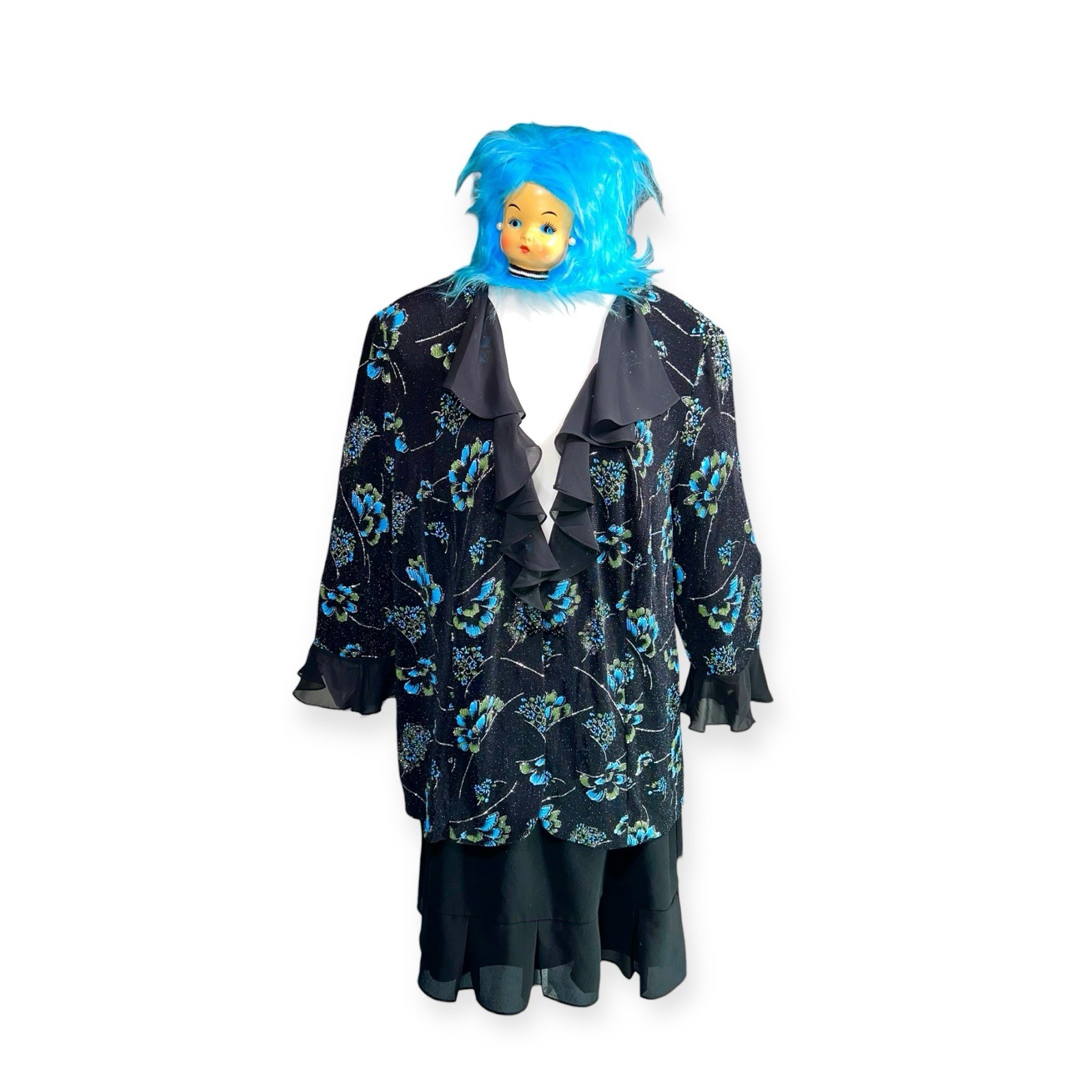 VTG GLITTER RUFFLE FLORAL JACKET WHIMSIGOTH GOTH WITCH WHIMSICAL FAIRY 2X NWT