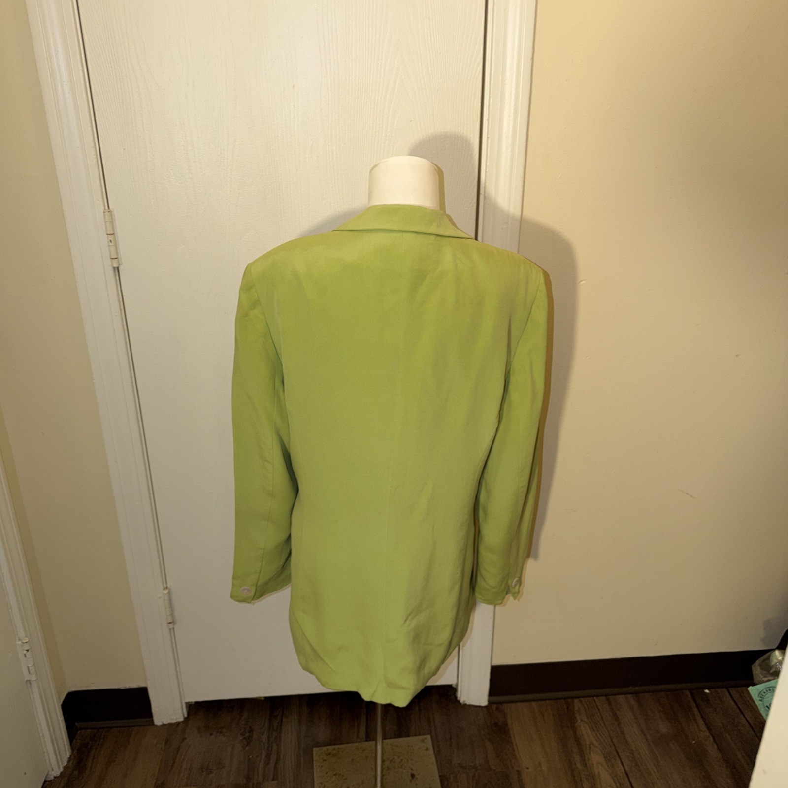 Vtg Rena Rowan Light Green 100% Silk Blazer Jacket Size 12 Lined 1 Button Front