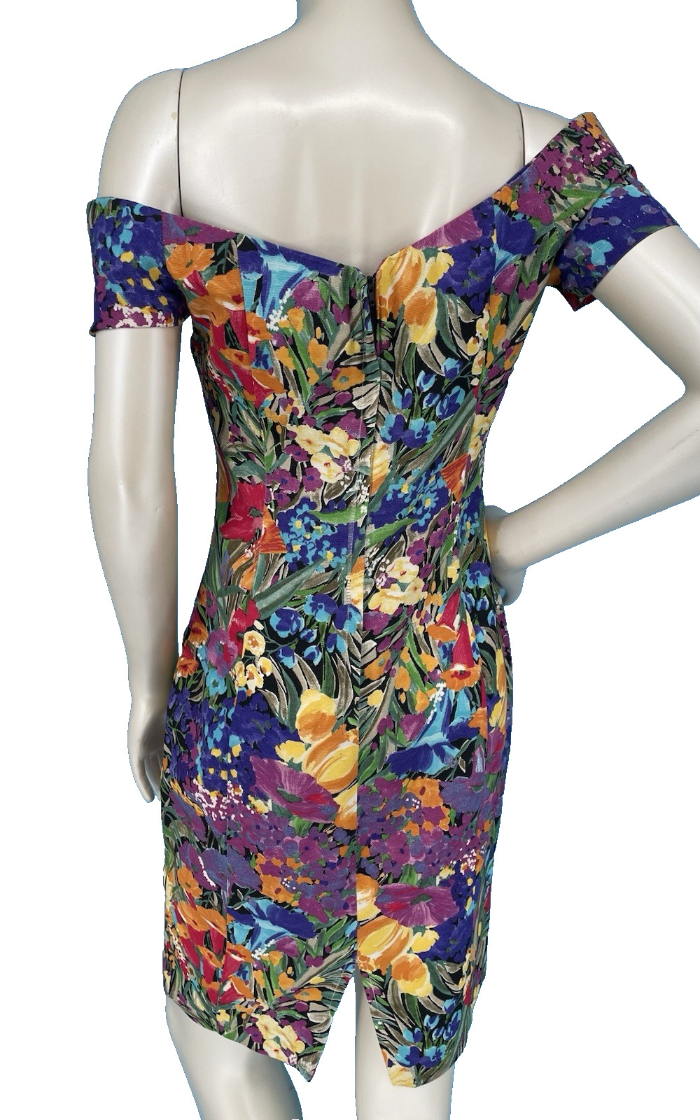 VTG Off Shoulder 90s Floral Wiggle Sheath Pencil New Wave Dress Skirt small