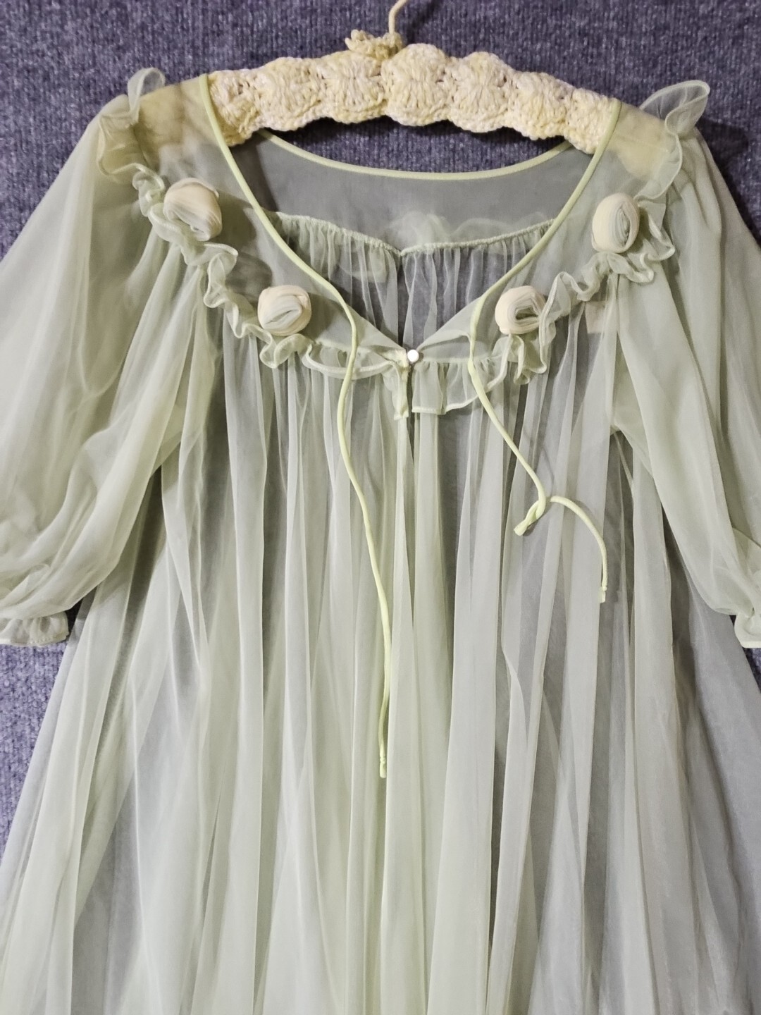 Vintage 1960s Lisette Al Sterling Chiffon Peignoir Set Green Full Sweep Small