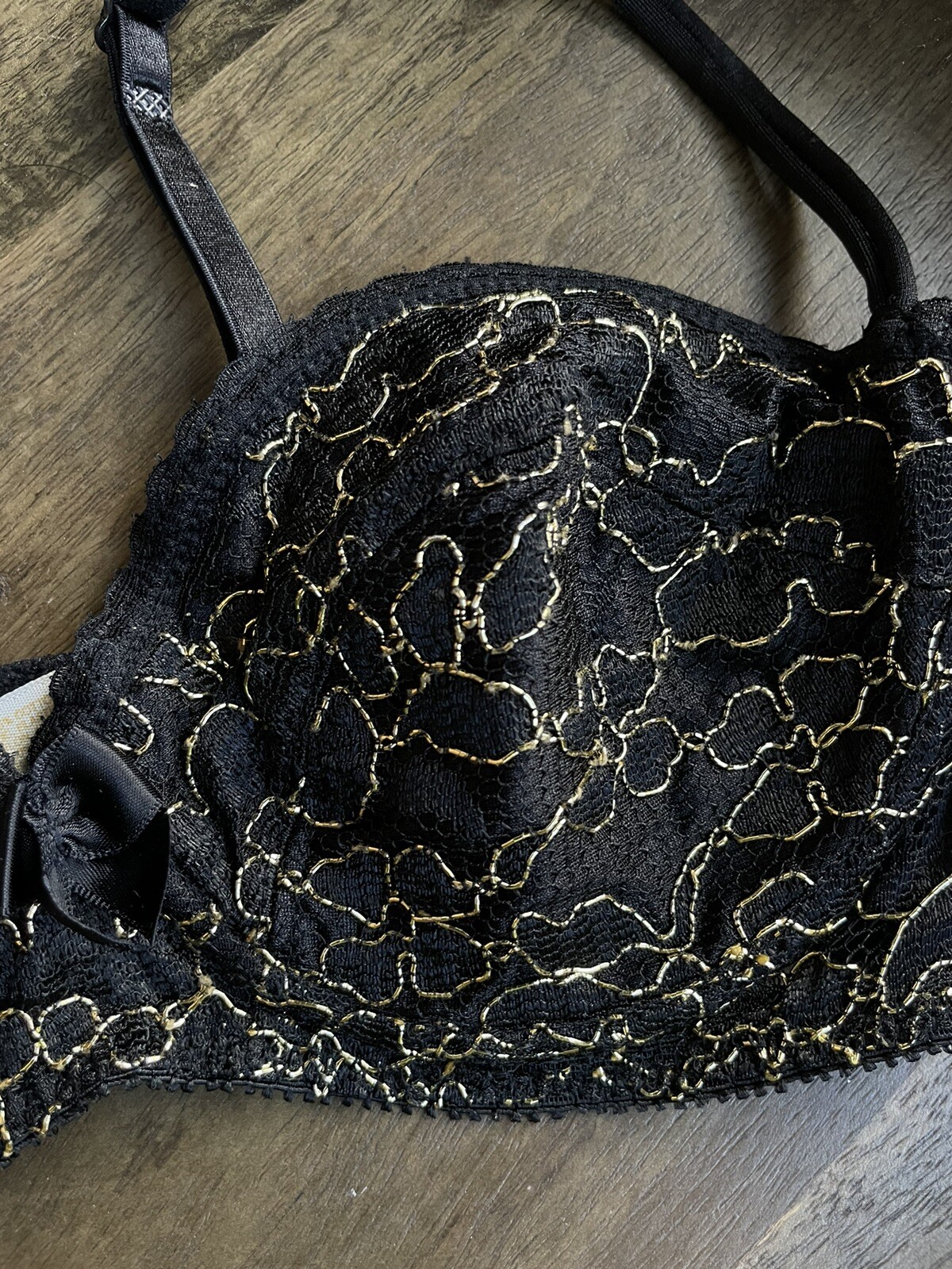 Victorias Secret Vintage Bra 36B Black Lace Gold Label Made In USA 1980s *Read*