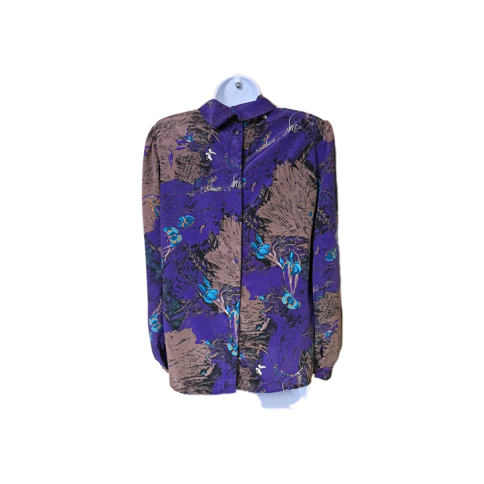 Vtg 1980s Nature Fairy Butterfly Moth Whimsy Blouse Bedford Fair Satin Size 8