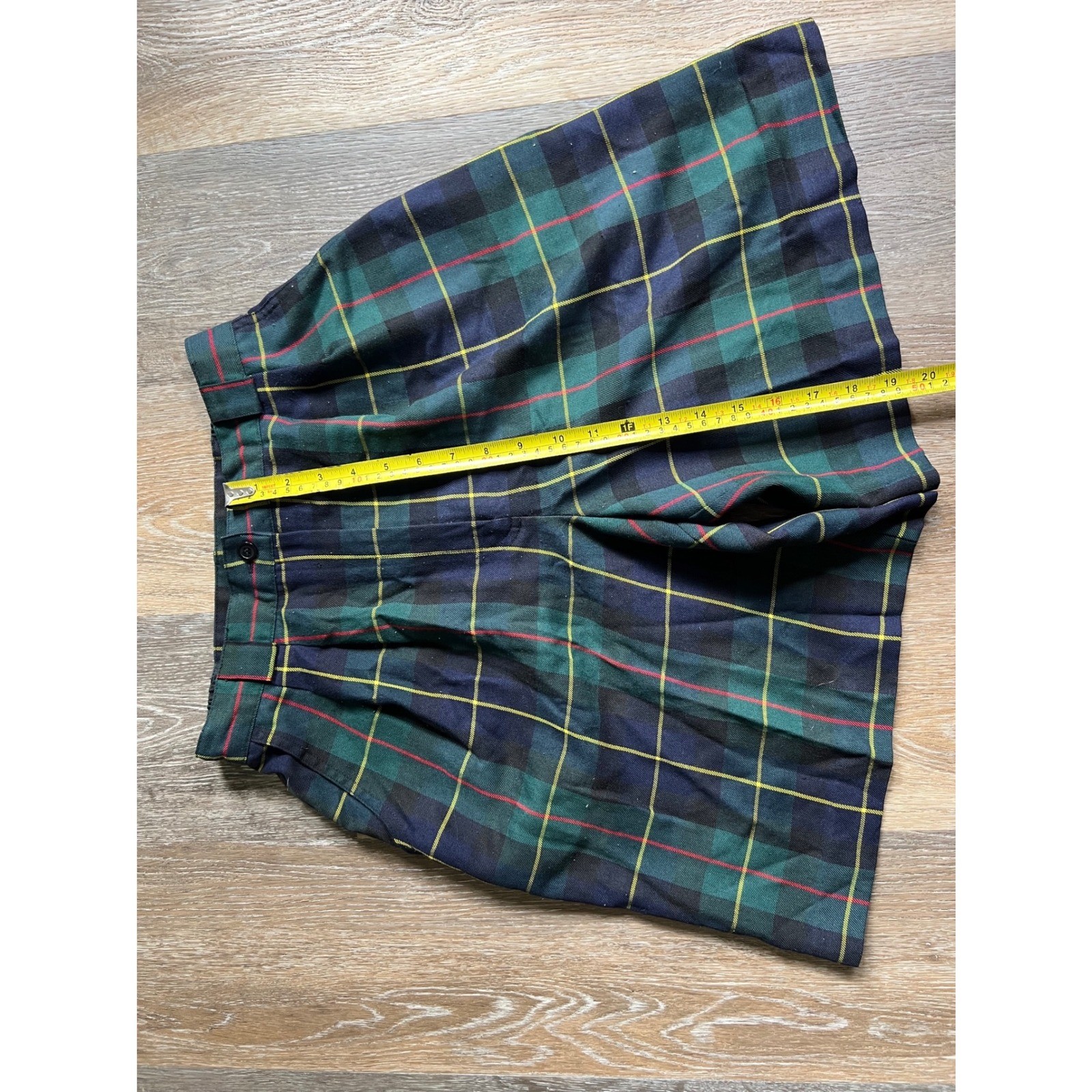Counterparts Plaid Shorts Womens 8 Green Navy Blue High Waisted Pleated Vintage