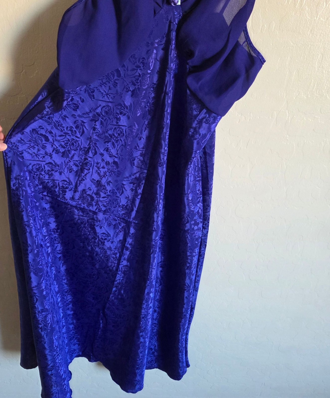 Vintage Feather Bed Babydoll Slip Dress Nightgown Satin Sheer Purple Size L NEW