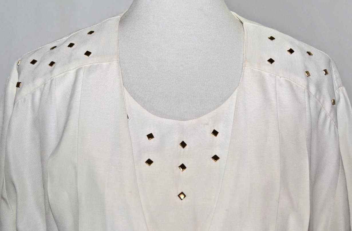 VTG Studio I New York White Jumper Pant Suit Belt Gold Studded SZ 20 T USA Made