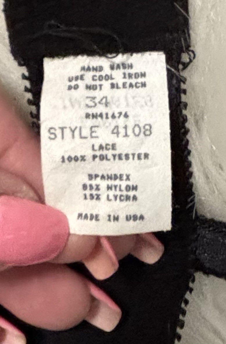 Empire Intimates Black Open Nipple Lace Sheer Nylon Underwire Bra 34A/B