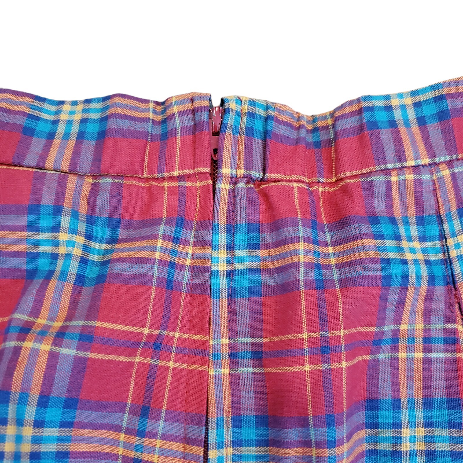 Vintage 90s Pleated Miniskirt Maroon Teal Medium 8/10 Highwaisted Schoolgirl