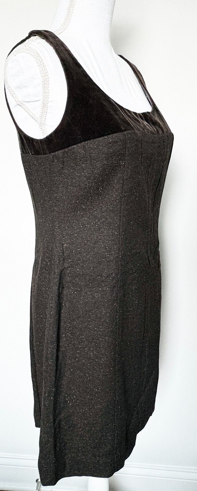 Vintage Y2K 1990s Nanette Lepore Brown Tweed & Velvet Mini-Dress Size 6