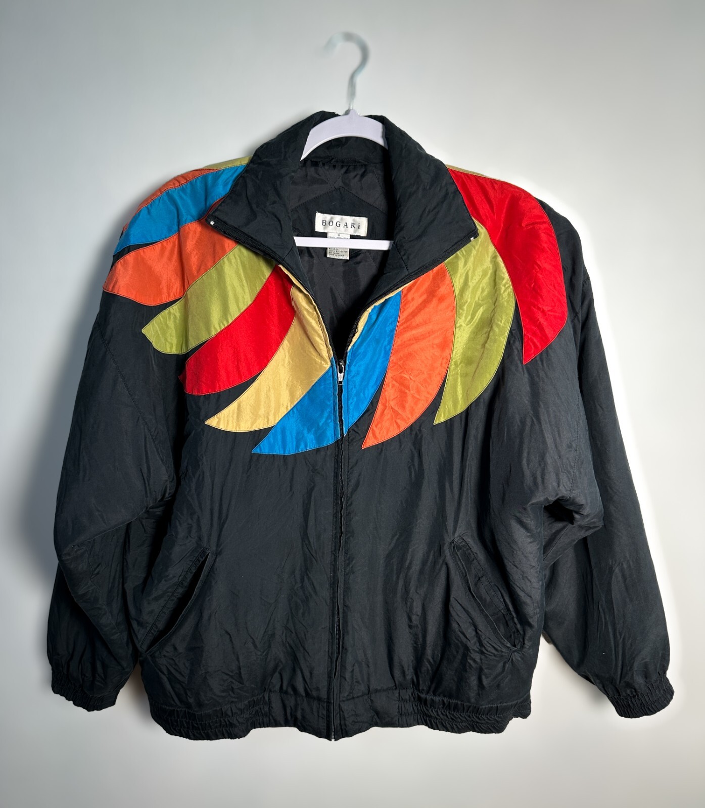 BOGARi Silk Bomber Jacket Vintage 1990s Colorful Streetwear Athleisure SZ Medium