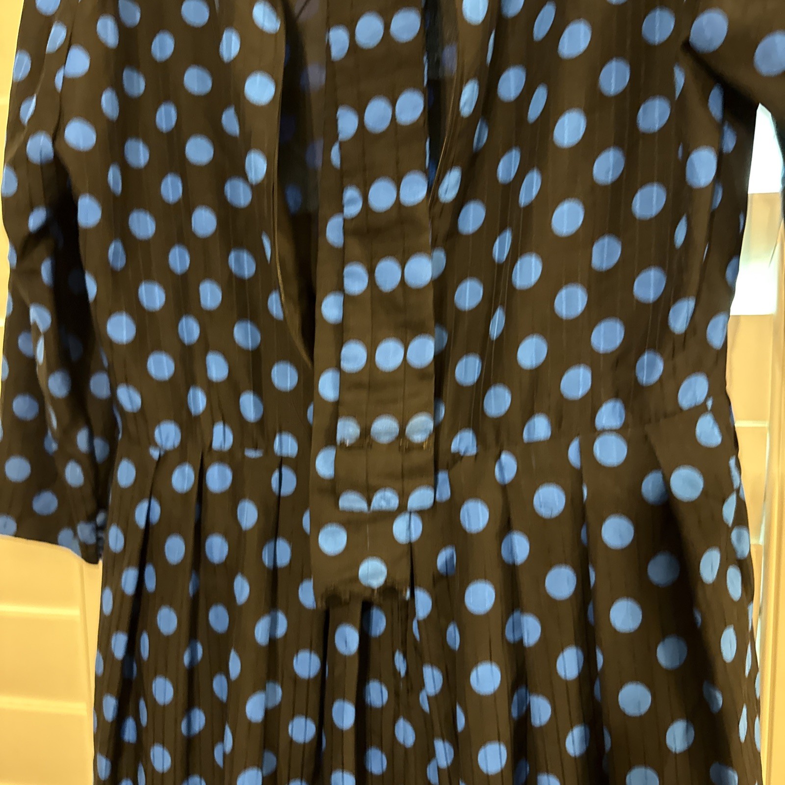Vintage Pauline Trigere Women’s Black With Blue Polkadot Long Sleeve Dress 8/10