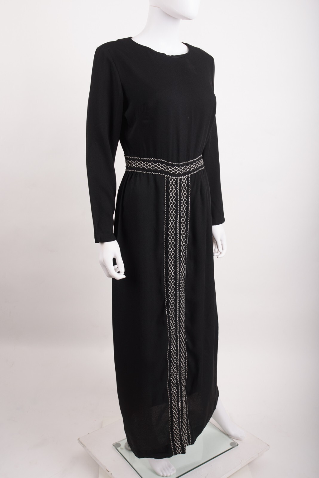 Vintage 70s Montgomery Ward Womens Hostess Gown Dress Black Metallic Silver M