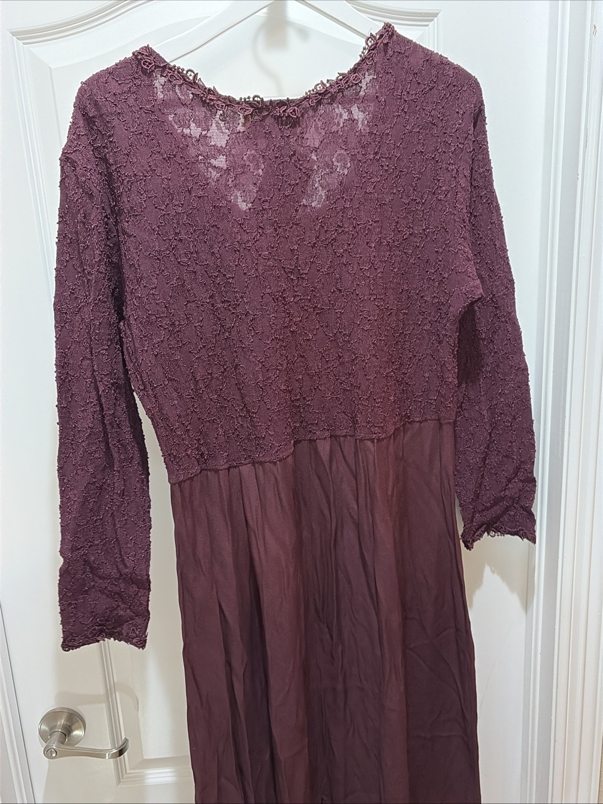 VTG NWT Margot Lea Dress Size XL Lace Accents Burgundy Maxi Long Sleeve USA