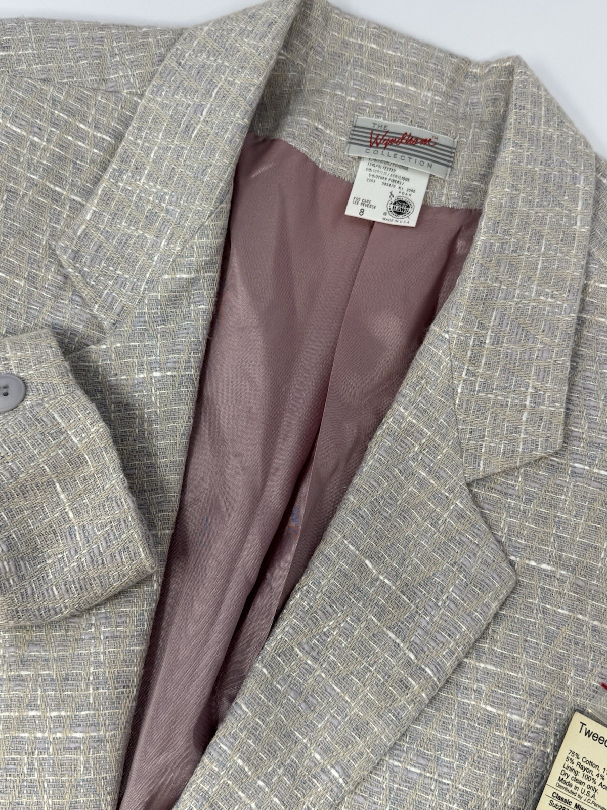 NWT Vtg Wyndham Collection Tweed Blue/Beige Blazer Womens Sz 8 Cotton/Linen I6