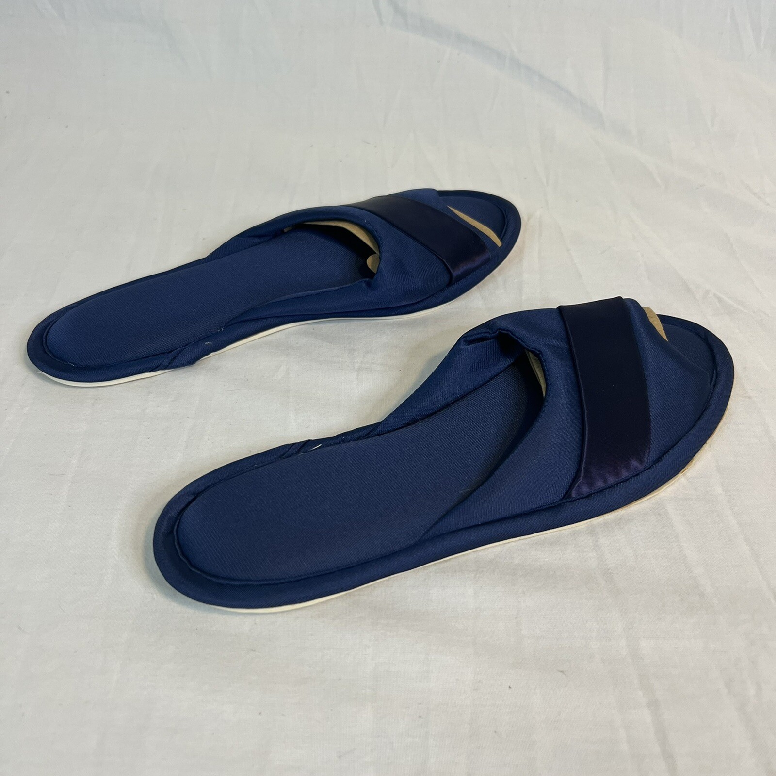 Bray Mates Slip-On Satin Slipper Bedroom Shoes Sz 6 Never Worn USA Navy Blue