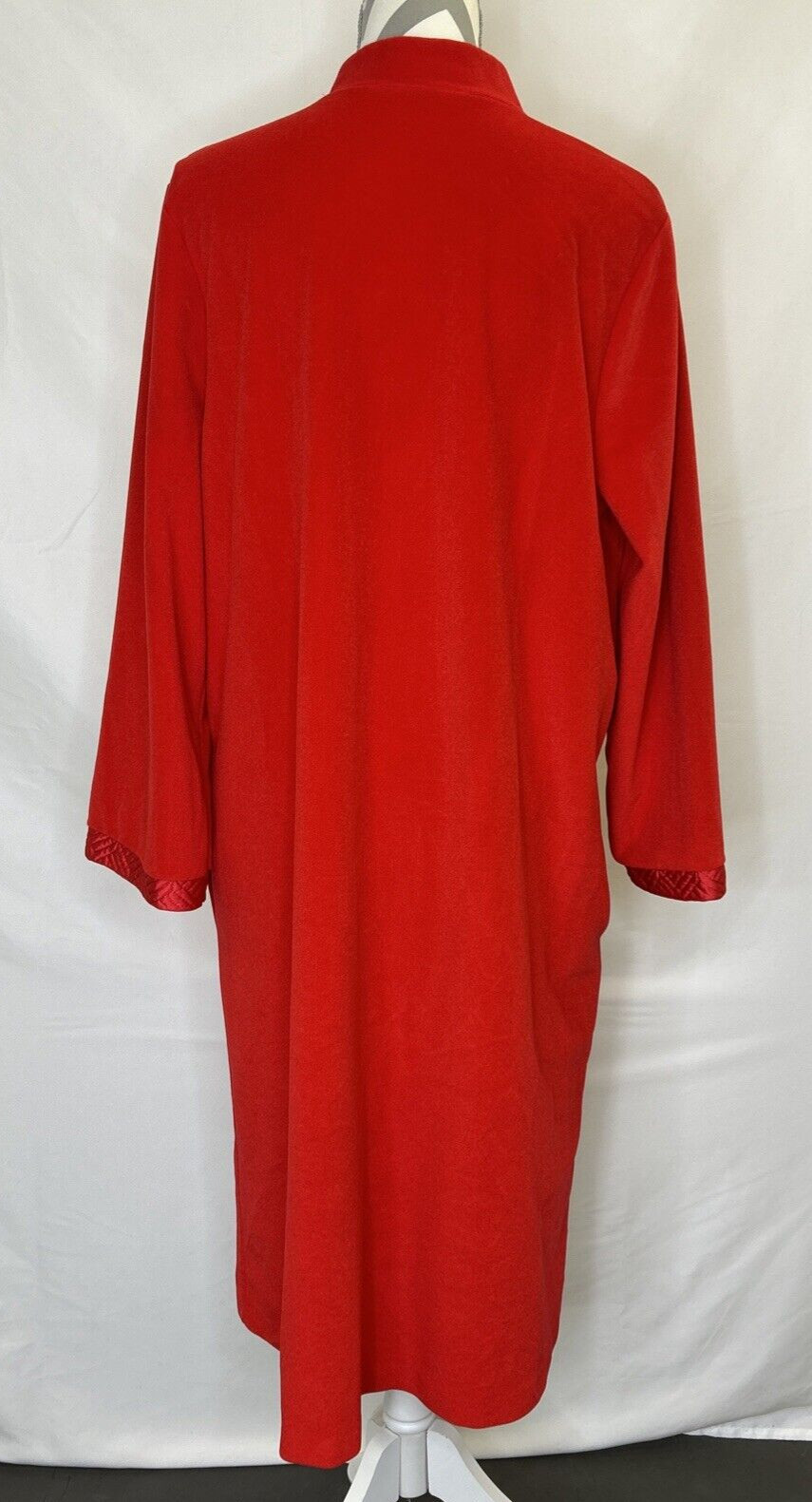 Vintage Vanity Fair Velour Zip House Coat / Robe Size Lg Red Quilted Detail