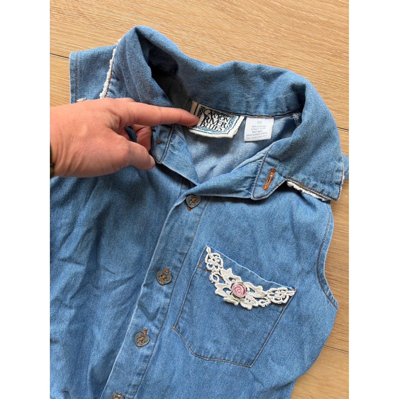 Vintage Canyon River Blues Denim cottage grandma core Rose Heart Buttons Size 12