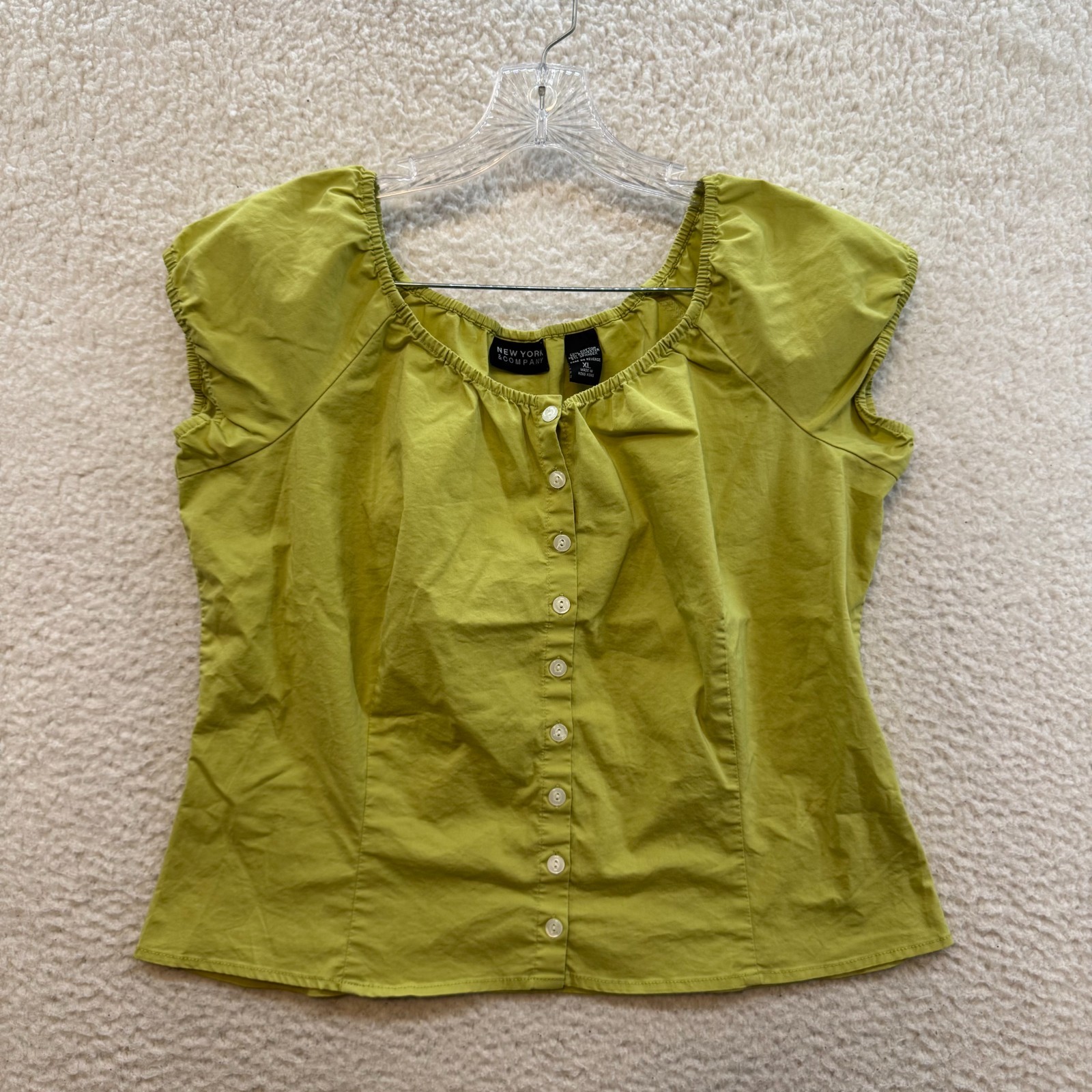 Y2K Vintage Milkmaid Peasant Top XL Green Cap Sleeve Cottagecore Coquette Fairy