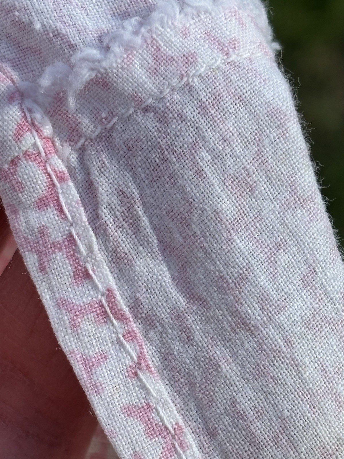 VTG 1950s House Dress Wife Pink COTTON Button Pocket Lace XL 42x42x48 43″Long
