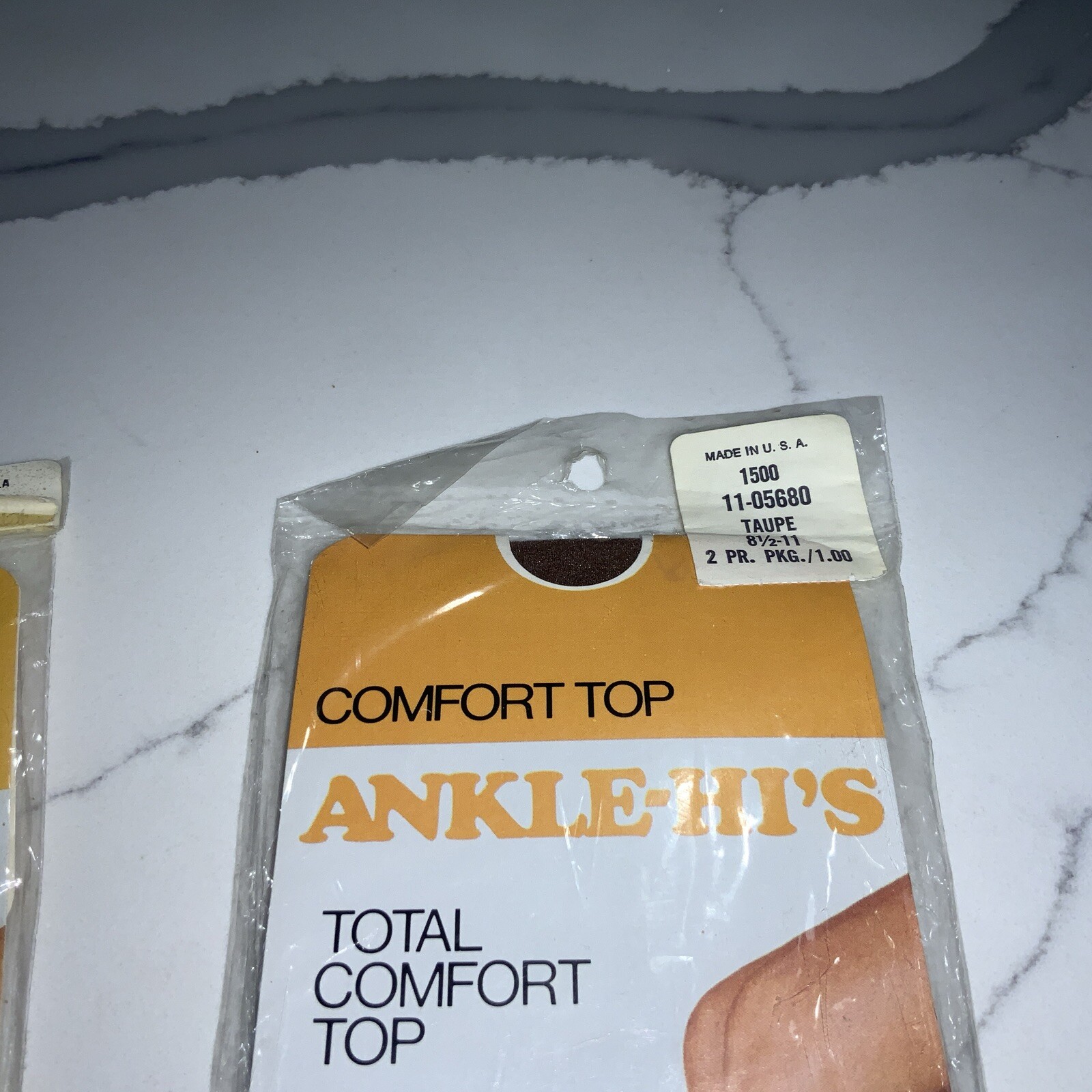 Lot of 2 Packages of 2 Pairs Vintage Comfort Top Taupe Ankle-Hi’s – 8-1/2-11 USA