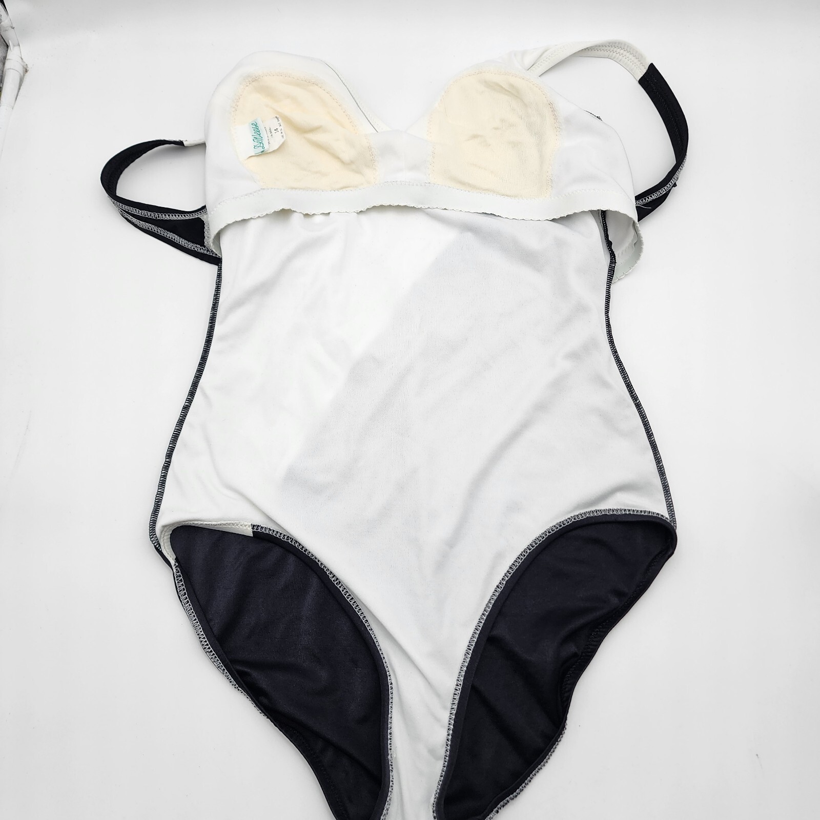 Vintage DeWeese Designs Black/White Leaf Bathing Suit Size 14 SEE PHOTOS READ