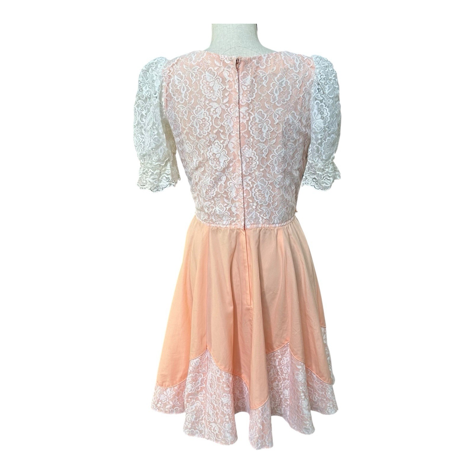 VTG 60s Partners Please! Malco Modes Peach Lace Square Dancing Prairie Dress Sm