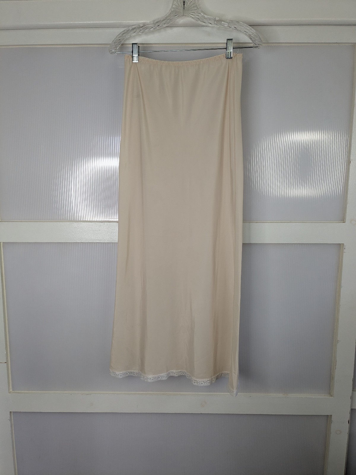 Vintage Farr West Skirt Maxi Half Slip Back Slit Lace Hem Cream White Size XS