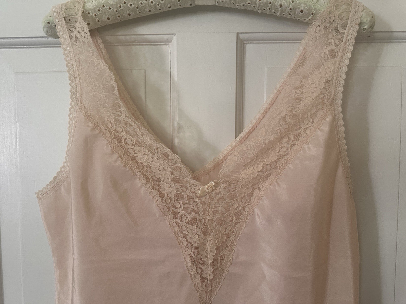 Vtg Orvis Half SLIP Skirt & Camisole Set Lace Beige Undergarments Retro Glam M L