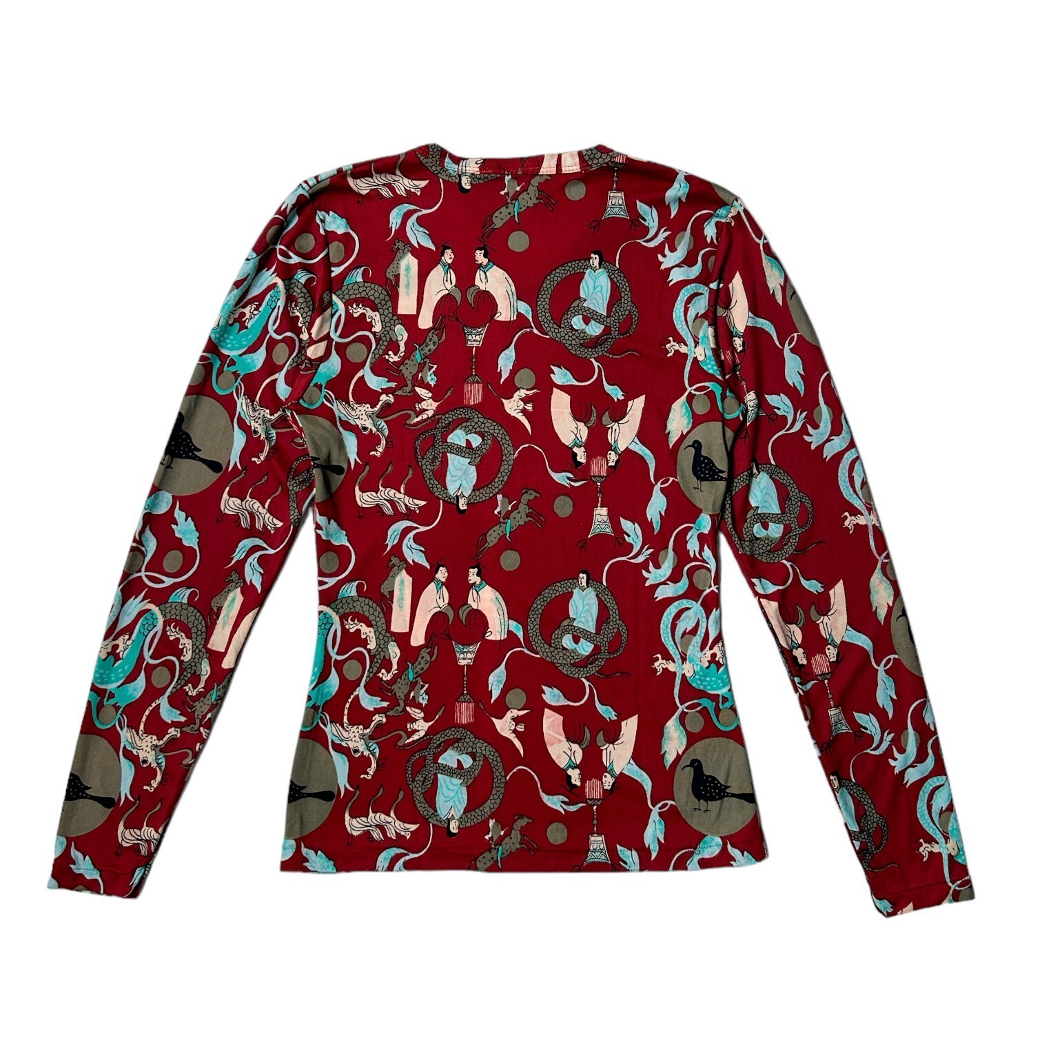 70s Vintage Novelty Print Shirt Art Traditional Animal Dragon Snake Pattern.