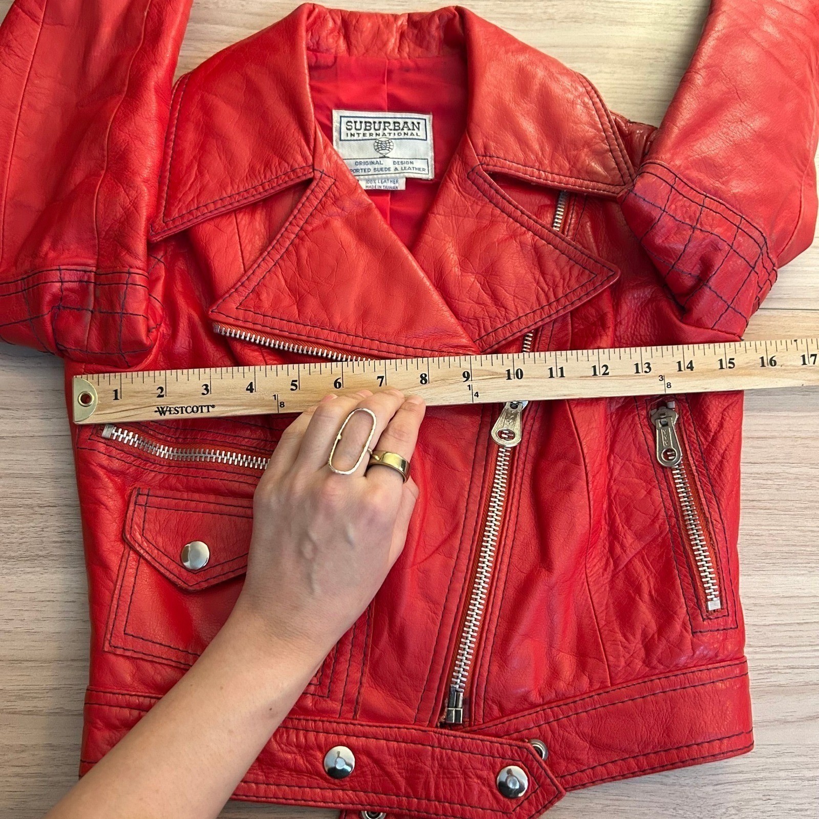 Suburban International Vintage Quilted Moto Leather Jacket Red Small Good