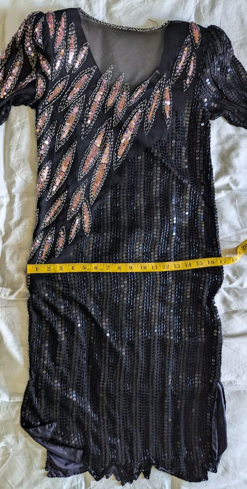 VTG Sho Max Originals Black Pink Silk Beads & Sequins Cocktail Dress PS
