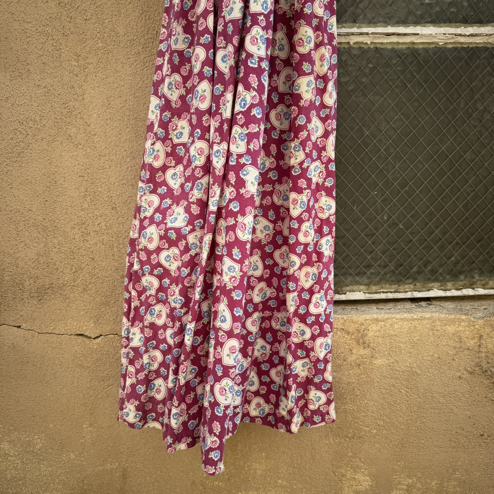 Vintage 1940s Purple, White & Blue Dressing Gown, Robe, Wrap Dress, Heart Print