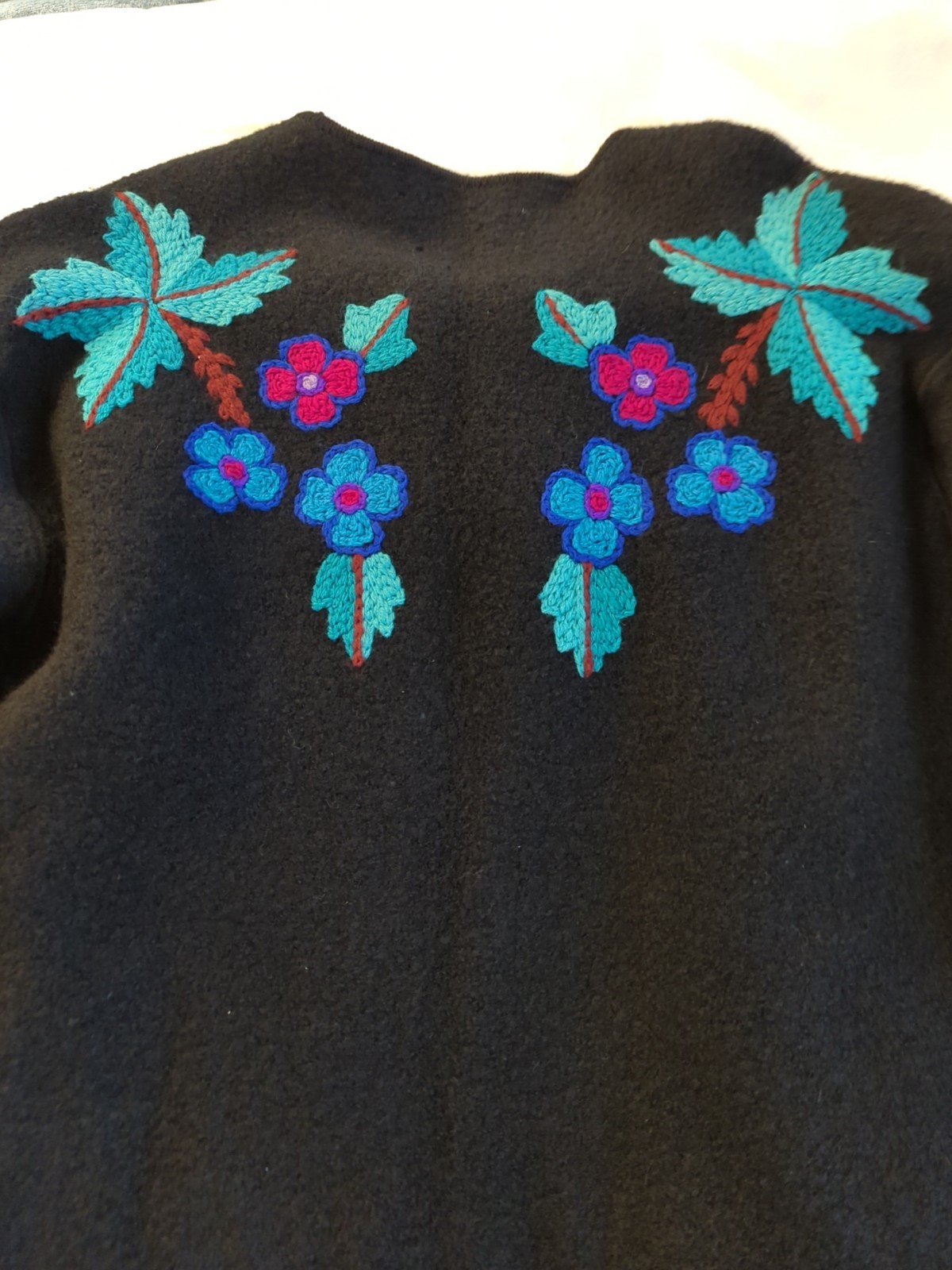 80’s Vtg Catharine Lover Wool Coat Sweater L SSG Embroidered Made in Hong Kong