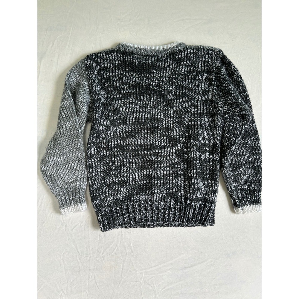 Just Cristina Vintage Grey Marl Snowflake Cable Knit Sweater Pink Floral Accents