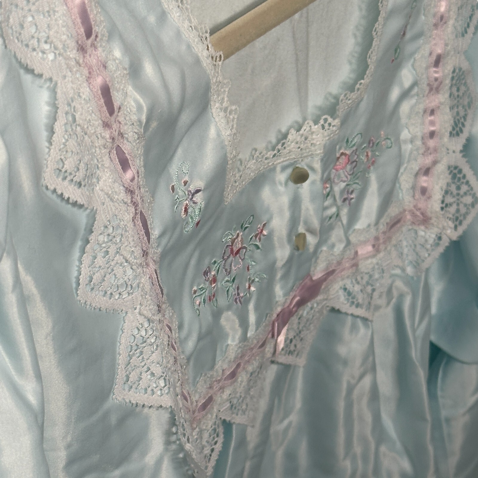 Barbizon Vintage 70s Blue Satin Super Cuddleskin Nightgown Size 1X With TAGS