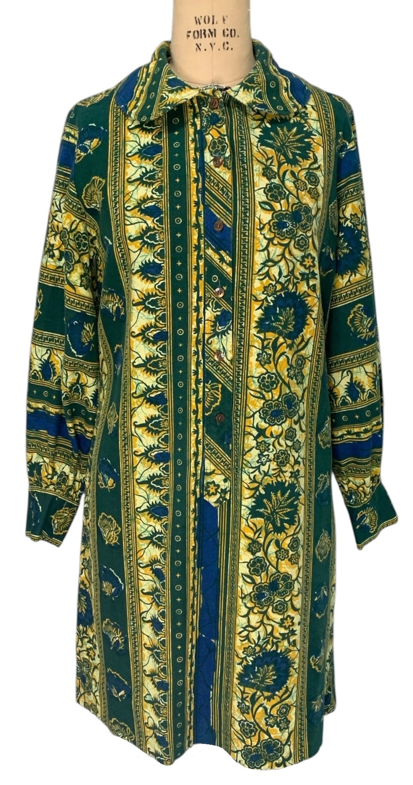 THE ART SHIRT 70s Vintage Women’s LS Batik Print Shirt Dress – Sz L