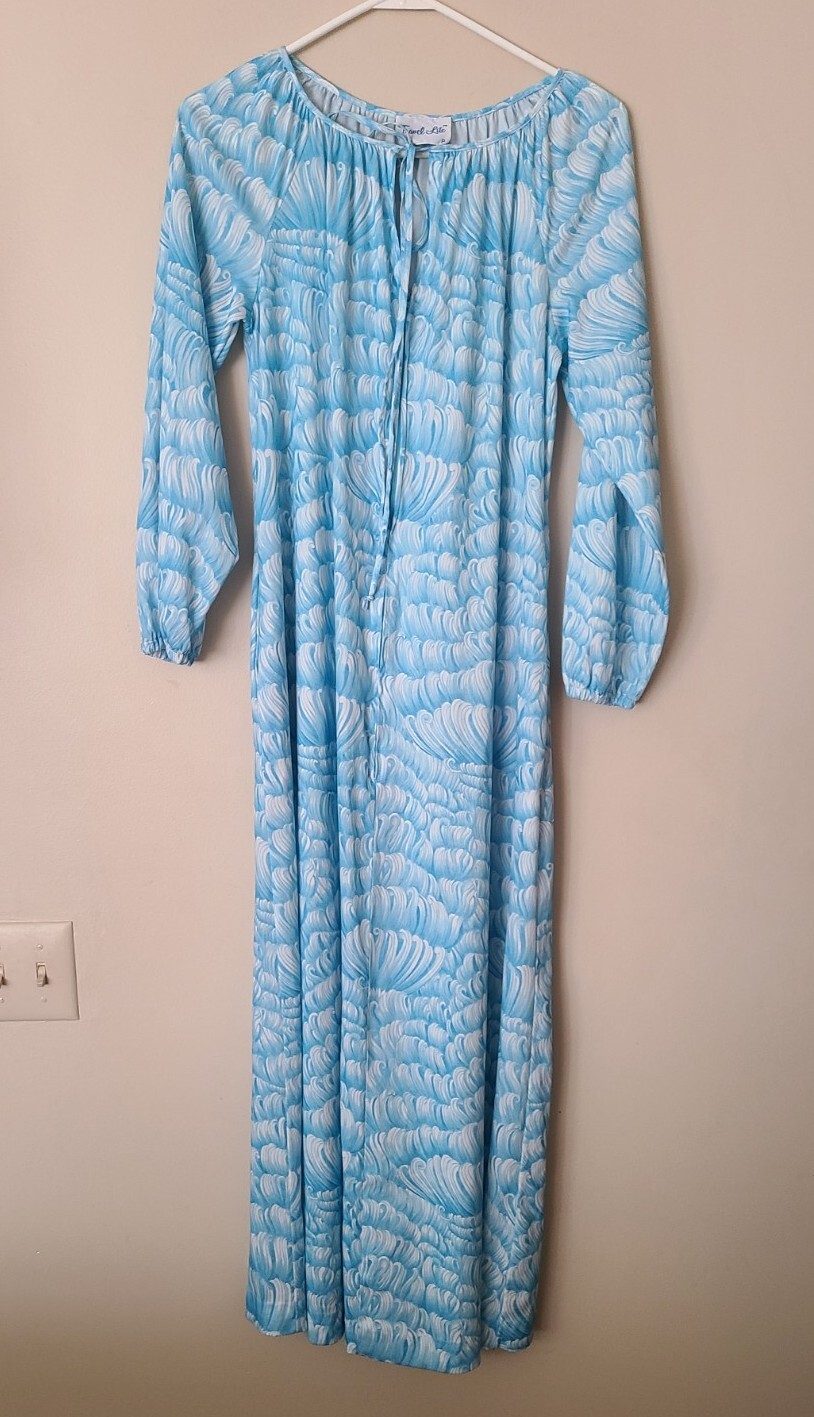 Vtg Blue Swirl Travel-Lite by Boutique Front Zip Tie Robe Housecoat Sz S Kaftan